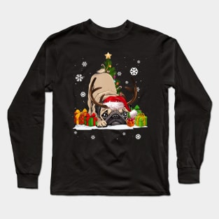 Reindeer Pug Dog Lover Santa Hat Ugly Christmas Sweater Long Sleeve T-Shirt